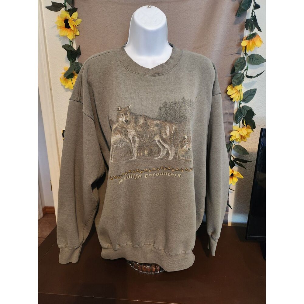 Vintage Danaggers Wildlife Encounters Wolf Pack Graphic Sweatshirt Size L Gray